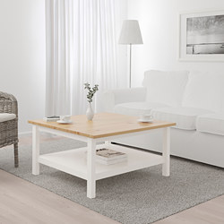 HEMNES - Meja tamu, warna putih/cokelat muda, 90x90 cm