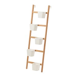 SATSUMAS - Plant stand with 5 plant pots, bamboo/white, 125 cm