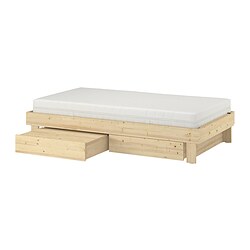 GLAMBERGET - Rangka ranjang+penyimpanan & kasur, kayu pinus/Åkrehamn keras, 90x200 cm