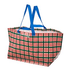 VINTERFINT - Carrier bag, large, check pattern multicolour, 55x37x35 cm/71 l