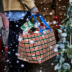 VINTERFINT - Carrier bag, large, check pattern multicolour, 55x37x35 cm/71 l