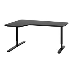 BEKANT - Corner desk left, black stained ash veneer/black, 160x110 cm