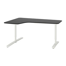 BEKANT - Corner desk left, black stained ash veneer/white, 160x110 cm