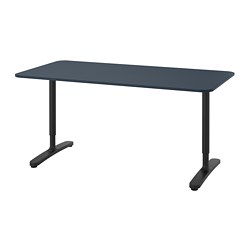BEKANT - Desk, linoleum blue/black, 160x80 cm