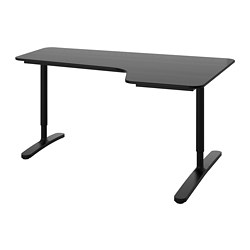 BEKANT - Corner desk right, black stained ash veneer/black, 160x110 cm