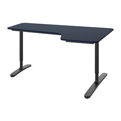 BEKANT - Corner desk right, linoleum blue/black, 160x110 cm