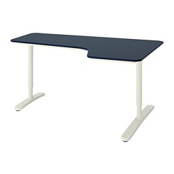 BEKANT - Corner desk right, linoleum blue/white, 160x110 cm