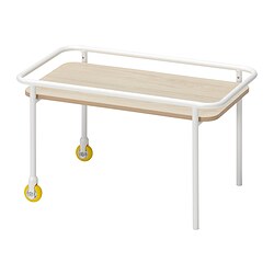BRÄNNBOLL - Meja samping beroda, efek kayu ash terang/putih, 69x39 cm