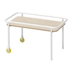BRÄNNBOLL - Side table on castors, light ash effect/white, 69x39 cm