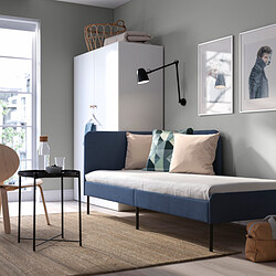BLÅKULLEN - Rangka ranjang berpelapis+sandaran, Knisa biru medium, 90x200 cm