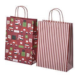 VINTERFINT - Gift bag, mixed patterns red, 26x35 cm