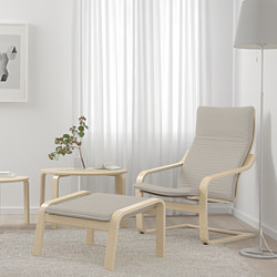 POÄNG - Kursi berlengan, veneer kayu birch/Knisa krem muda