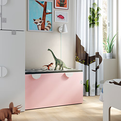 SMÅSTAD - Bench with toy storage, white/pale pink, 90x52x48 cm