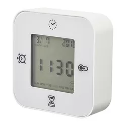 KLOCKIS - Jam/termometer/alarm/pengatur waktu, putih, 7x7 cm