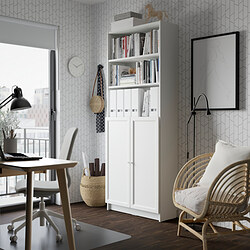 BILLY/OXBERG - Bookcase with doors, white, 80x30x202 cm