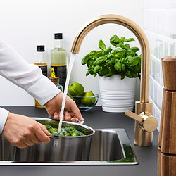 DELSJÖN - Kitchen mixer tap, brass-colour