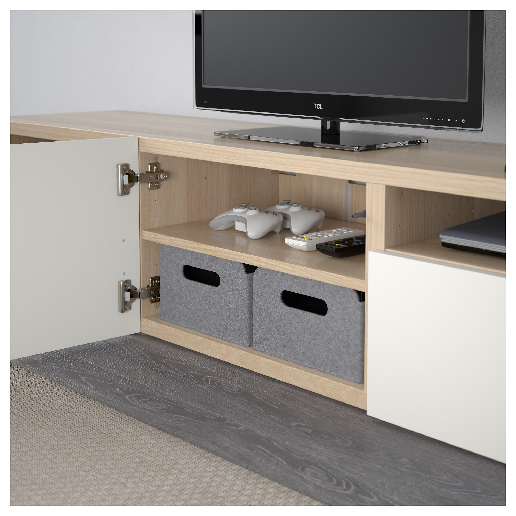 BESTÅ TV bench, white stained oak effect/Lappviken white | IKEA Indonesia