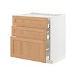 METOD/MAXIMERA - Base cab f hob/3 fronts/3 drawers, white/Vedhamn oak, 80x60x80 cm