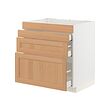 METOD/MAXIMERA - Base cab f hob/4 fronts/3 drawers, white/Vedhamn oak, 80x60x80 cm