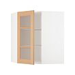 METOD - Corner wall cab w shelves/glass dr, white/Vedhamn oak, 68x37x80 cm