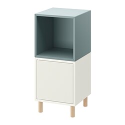 EKET - Kombinasi kabinet dengan kaki, putih abu-abu muda-biru/kayu, 35x35x80 cm