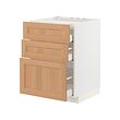METOD/MAXIMERA - Base cab f hob/3 fronts/3 drawers, white/Vedhamn oak, 60x60x80 cm
