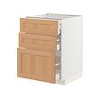 METOD/MAXIMERA - Kabinet dasar dgn 3 laci, putih/Vedhamn kayu oak, 60x60x80 cm