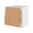 METOD/MAXIMERA - Kabinet dasar dgn 3 laci, putih/Vedhamn kayu oak, 80x60x80 cm
