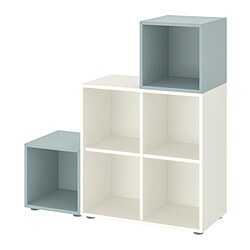 EKET - Kombinasi kabinet dengan kaki, putih/abu-abu muda-biru, 105x35x107 cm