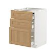 METOD/MAXIMERA - Kab dasar+perm meja tarik/3 laci, putih/Vedhamn kayu oak, 60x60x80 cm