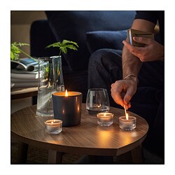 FRUKTSKOG - Scented tealight, Vetiver & geranium/black-turquoise, 3.5 hr