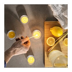 BLODHÄGG - Scented tealight, lemon & lemongrass/yellow, 3.5 hr