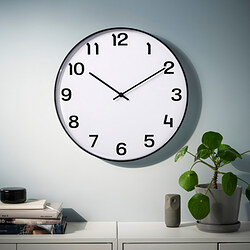 PLUTTIS - Jam dinding, hitam, 52 cm