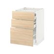 METOD/MAXIMERA - Base cab f hob/3 fronts/3 drawers, white/Askersund light ash effect, 60x60x80 cm