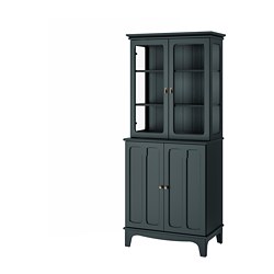 LOMMARP - Cabinet with glass doors, dark blue-green, 86x199 cm