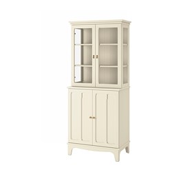LOMMARP - Cabinet with glass doors, light beige, 86x199 cm