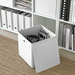 KUGGIS - Storage box with lid, white, 32x32x32 cm