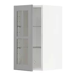 METOD - Kabinet dinding dgn rak/pintu kaca, putih/Bodbyn abu-abu, 30x37x60 cm