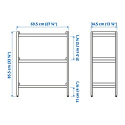 EKENABBEN - Unit rak terbuka, aspen/biru, 70x34x86 cm