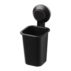 TISKEN - Tempat sikat gigi + plastik hisap, hitam