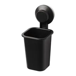 TISKEN - Tempat sikat gigi + plastik hisap, hitam