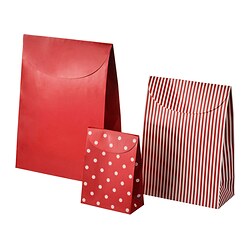 VINTERFINT - Gift bag, set of 3, mixed patterns red