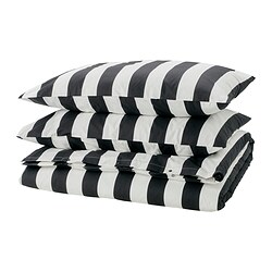 SLÅNHÖSTMAL - Duvet cover and 2 pillowcases, black/white/striped, 200x200/50x80 cm