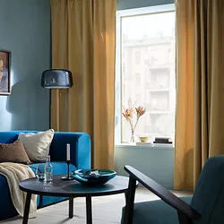 SANELA - Gorden, 1 pasang, krem-kuning/dengan pita pos, 140x250 cm