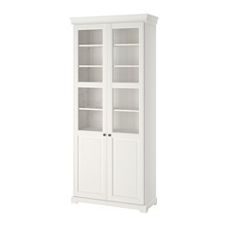 LIATORP - Bookcase with glass-doors, white, 96x215 cm