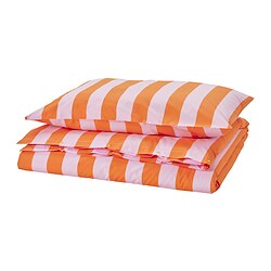 SLÅNHÖSTMAL - Duvet cover and pillowcase, orange/pink/striped, 150x200/50x80 cm