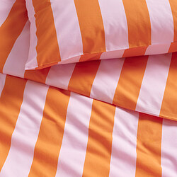 SLÅNHÖSTMAL - Duvet cover and pillowcase, orange/pink/striped, 150x200/50x80 cm