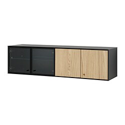 BOASTAD - Rak dinding, hitam/veneer kayu oak, 121x32x32 cm