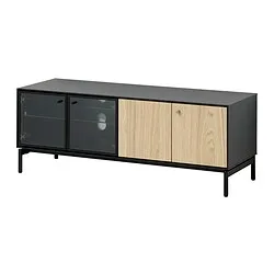 BOASTAD - Meja TV, hitam/veneer kayu oak, 121x42x45 cm