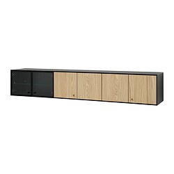 BOASTAD - Rak dinding, hitam/veneer kayu oak, 181x32x32 cm